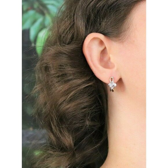 10k Yellow Gold Diamond Earrings J Hoop Earrings  .25 tcw hoops - Picture 3 of 9